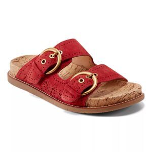 Earth Womens Francii Double Strap Slide Sandal in Red Suede 12